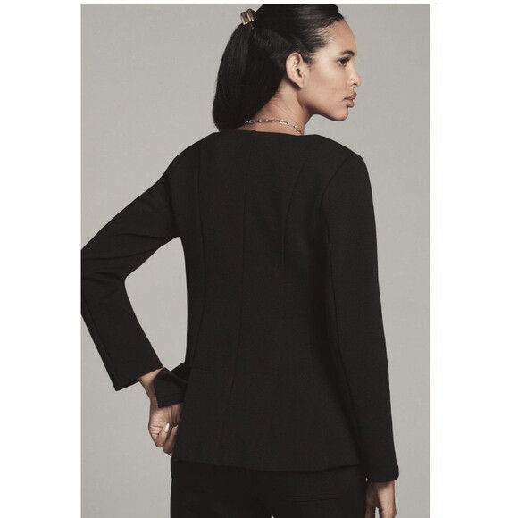 Anthropologie Maeve Scoop Neck Cutaway Blazer Sz Lg Black - Picture 4 of 9